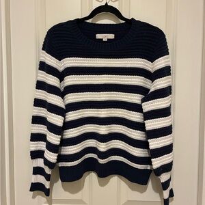 LOFT Striped Navy and White Crew Neck Sweater